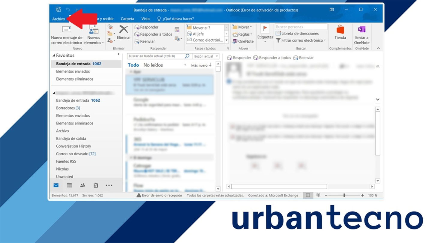 Abrir Outlook y acceder a las opciones de la app