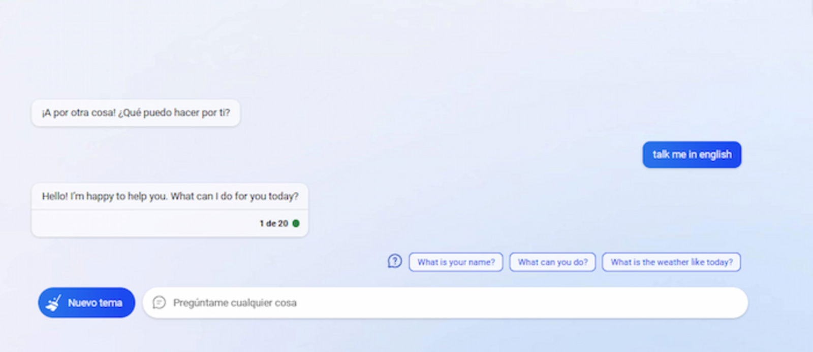 Bing Chat puede ayudarte a practicar si le pides que te responda en otro idioma en particular