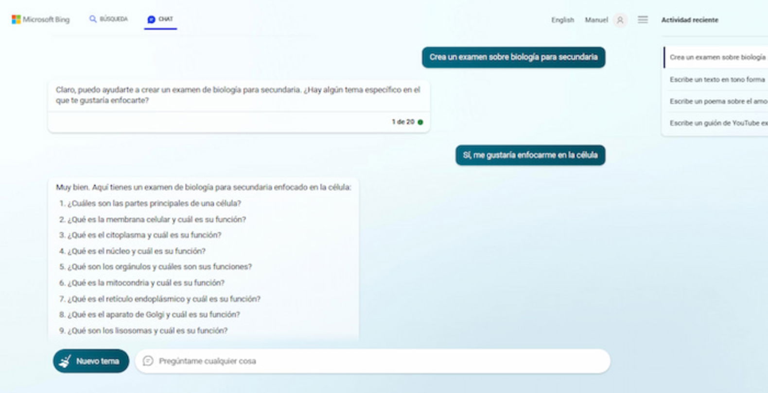 Bing Chat también puede ser de ayuda para los profesores y crear exámenes para los estudiantes