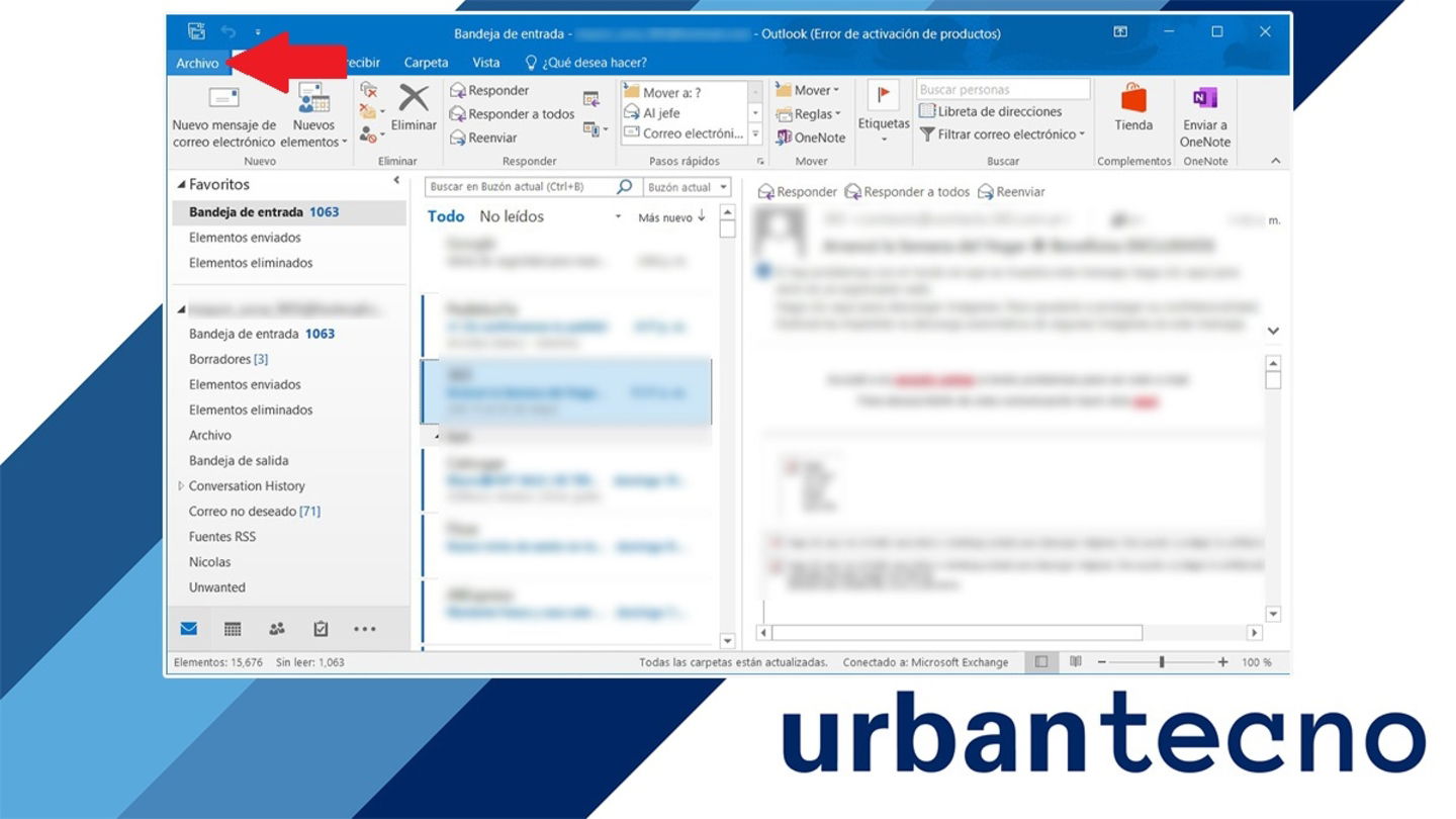 Entrar en las opciones de Outlook