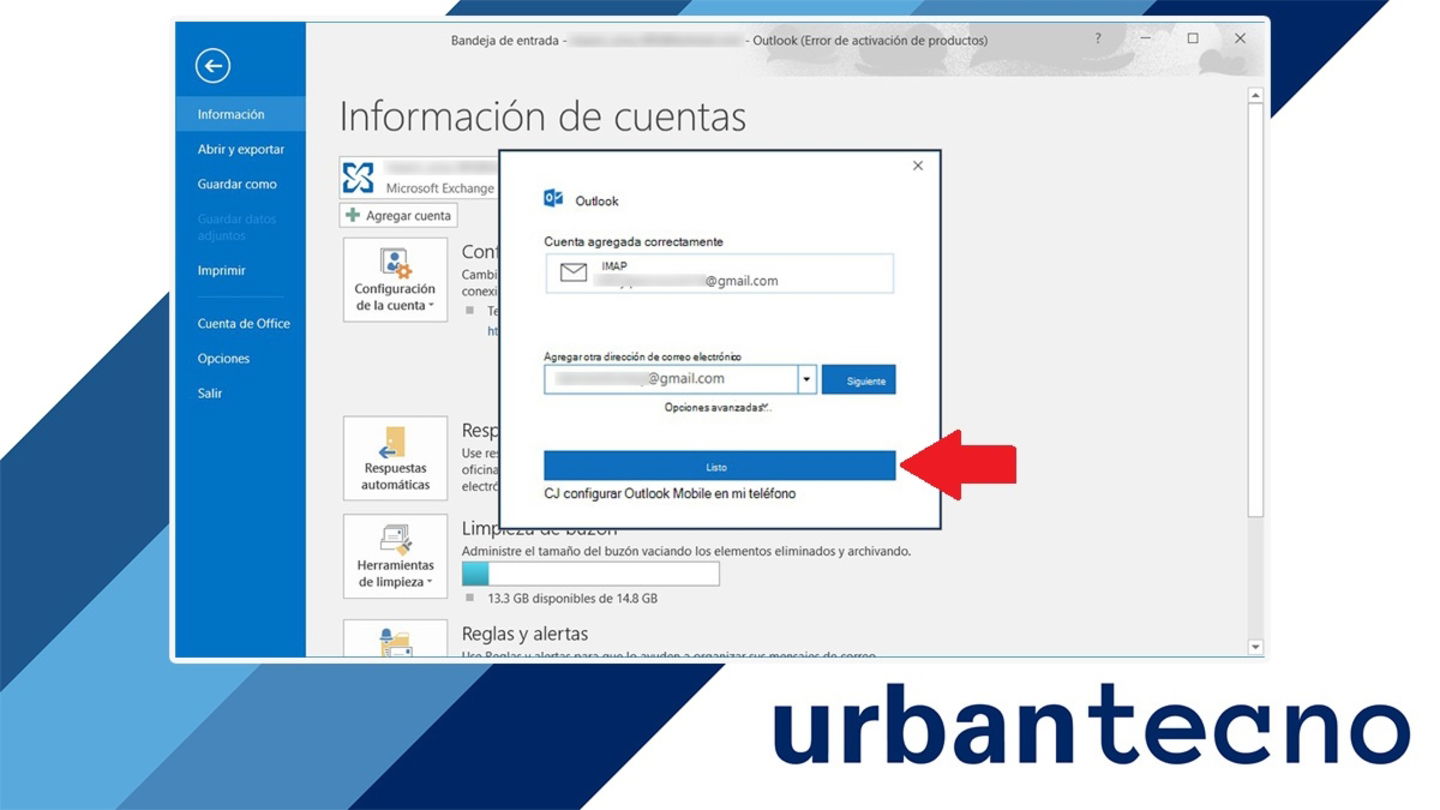 Finalizar configuración de Gmail en Outlook