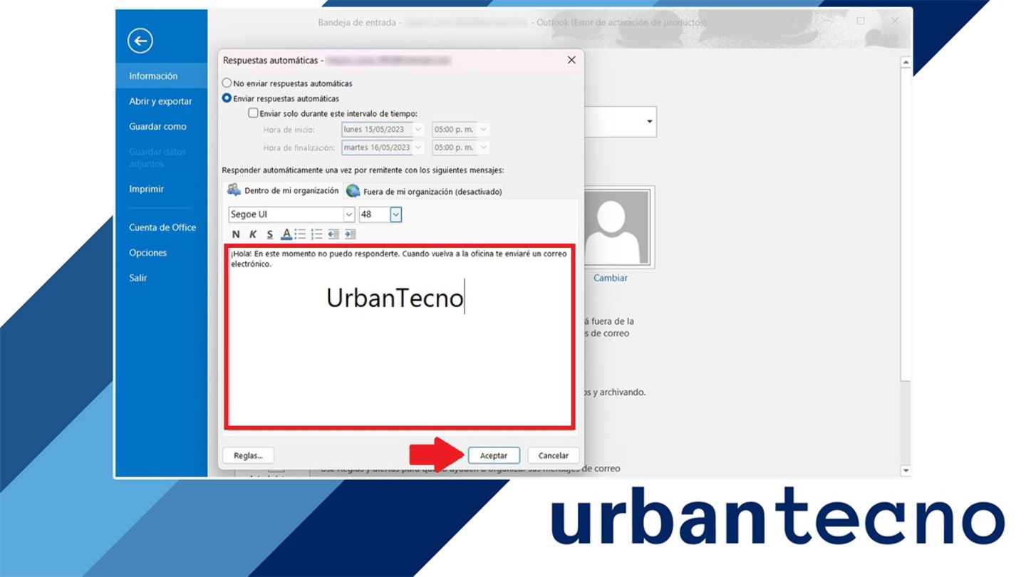 Poner una respuesta automatica en Outlook