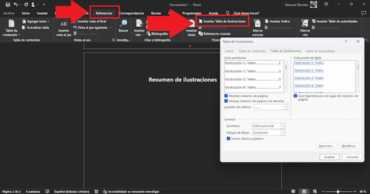 Cómo insertar lista de ilustraciones en Microsoft Word
