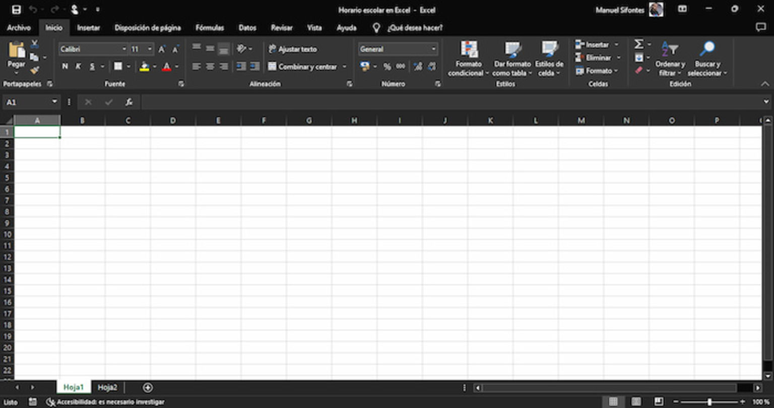 Primero debes crear un documento de Excel, en el que vas a crear la plantilla de horario escolar