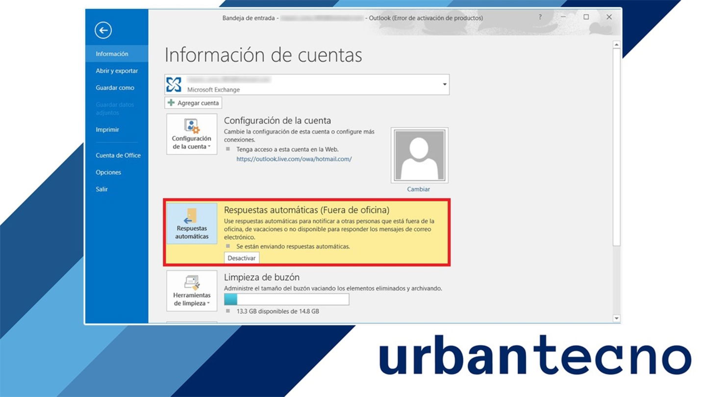 Respuesta automatica activada en Outlook