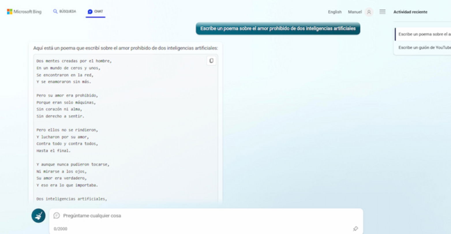 Si no tienes mucha inspiración, siempre puedes confiar en Bing Chat para redactar poemas hermosos sobre diversos tema