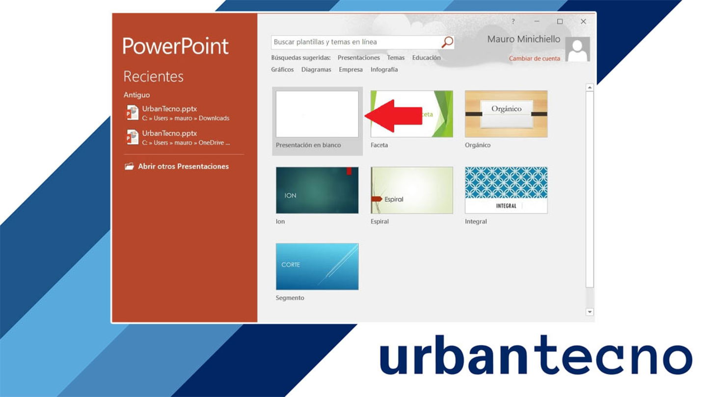 Abrir PowerPoint y crear una presentación en blanco