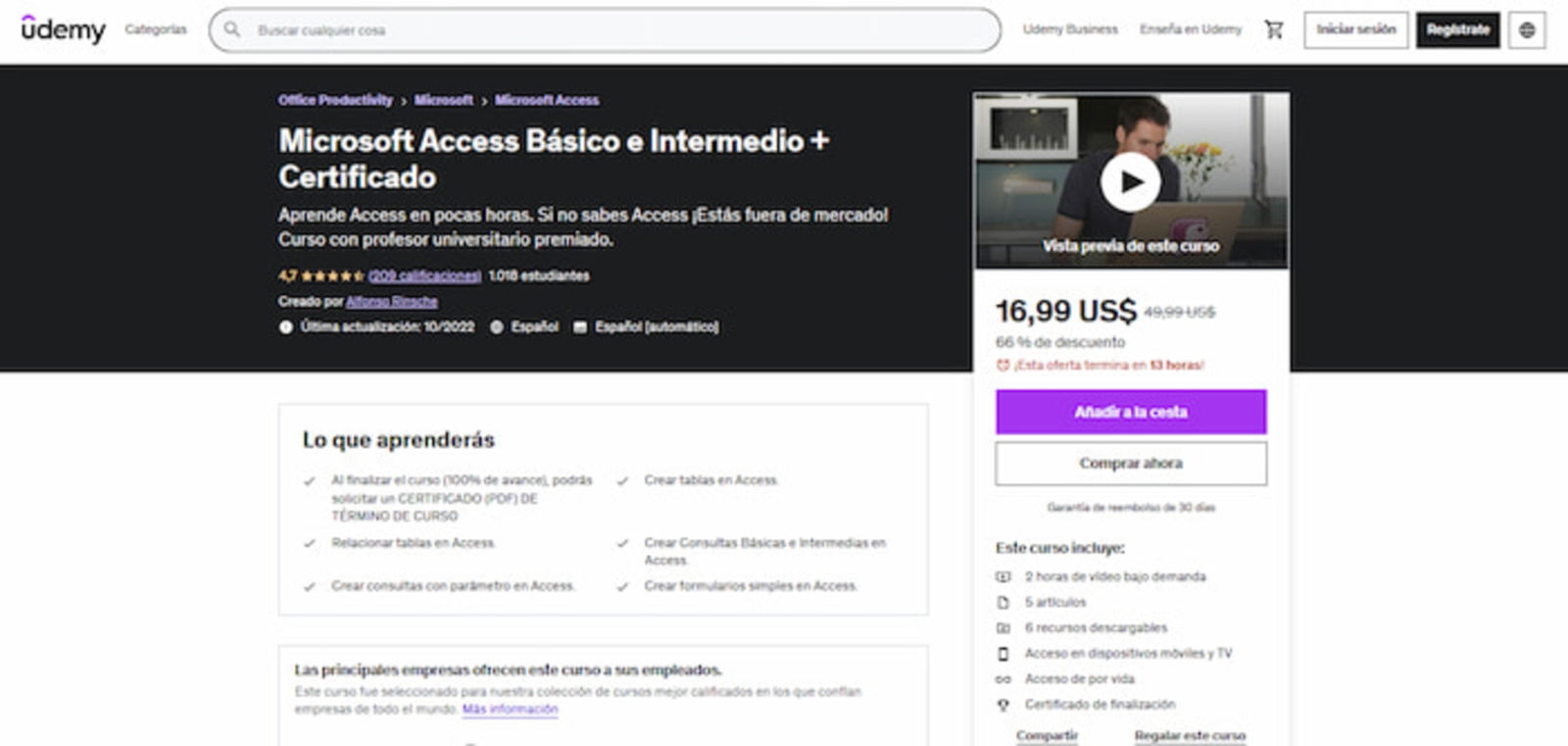 Al aprobar satisfactoriamente este curso básico e intermedio de Access podrás reclamar un certificado, con el que podrás enriquecer tu CV