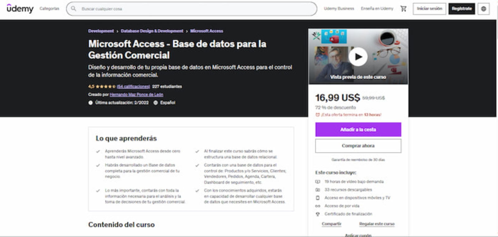 Al apuntarte en este curso aprenderás a desarrollar tu propia base de datos con Access para el control de la información comercial