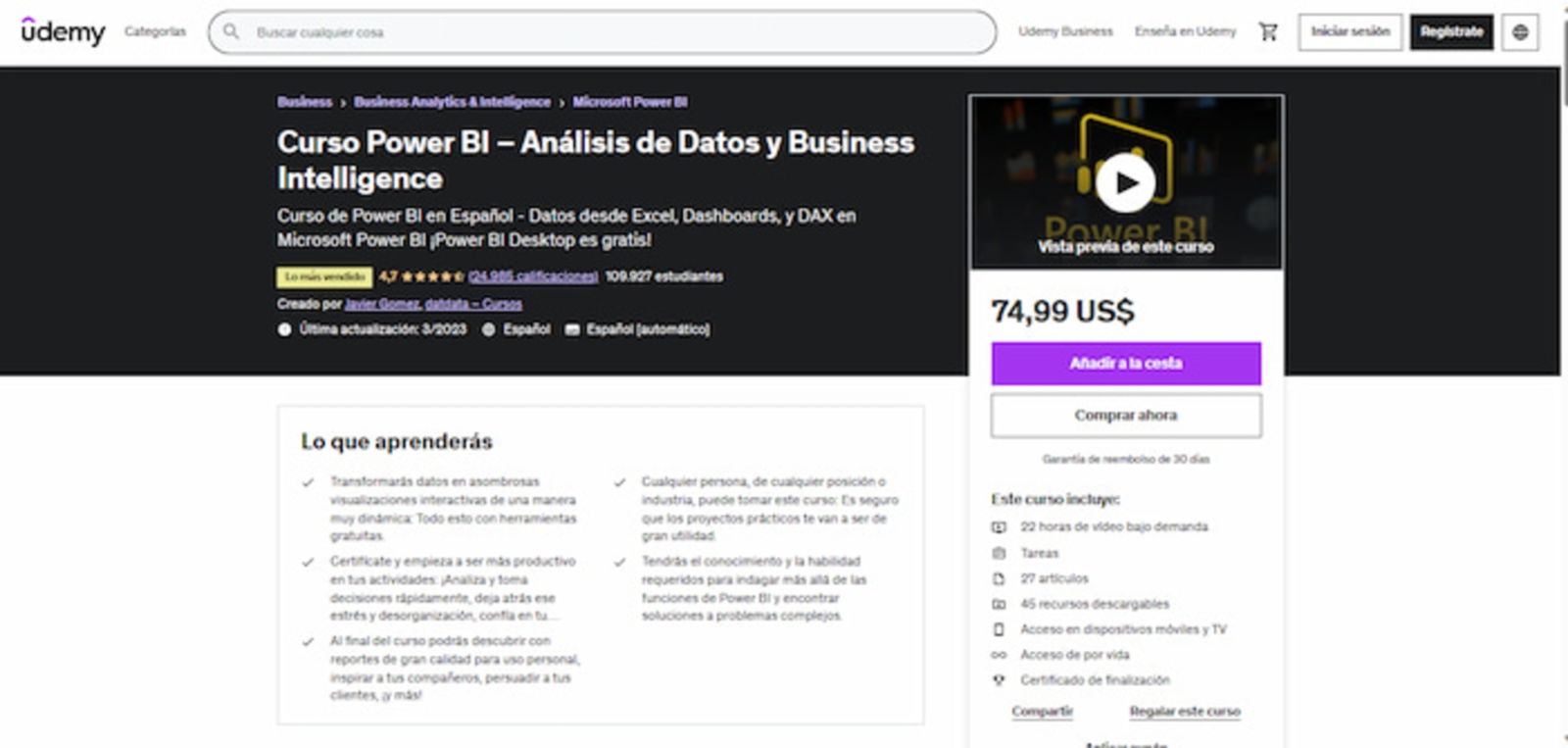 Aprende todo lo que necesitas del análisis de datos y Business Intelligence con este curso de Power BI en Udemy