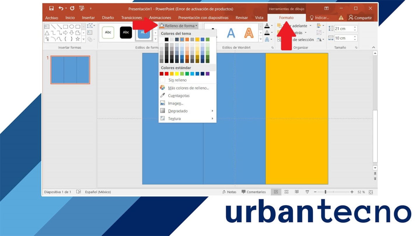 Cambiar el color de los rectángulos en un triptico de PowerPoint