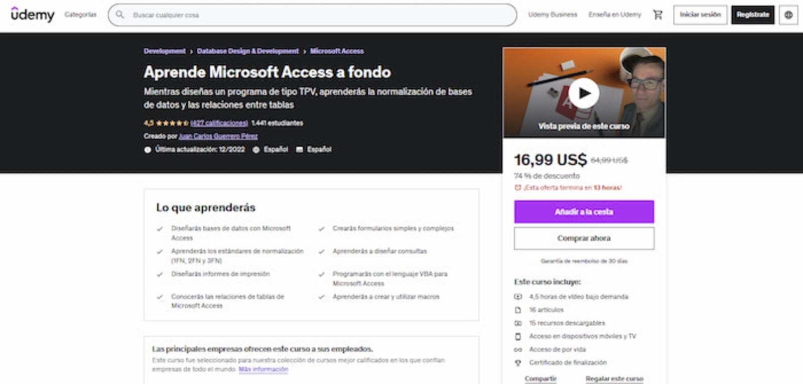 Con esta capacitación de pago podrás aprender a diseñar las bases de datos con Access, pero también sabrás reconocer las relaciones entre tablas y mucho más