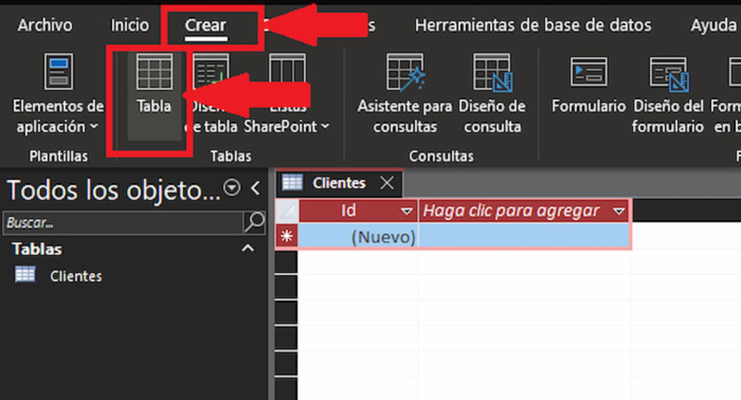 Con tan solo dos clics podrás crear una nueva tabla en tu base de datos de Access