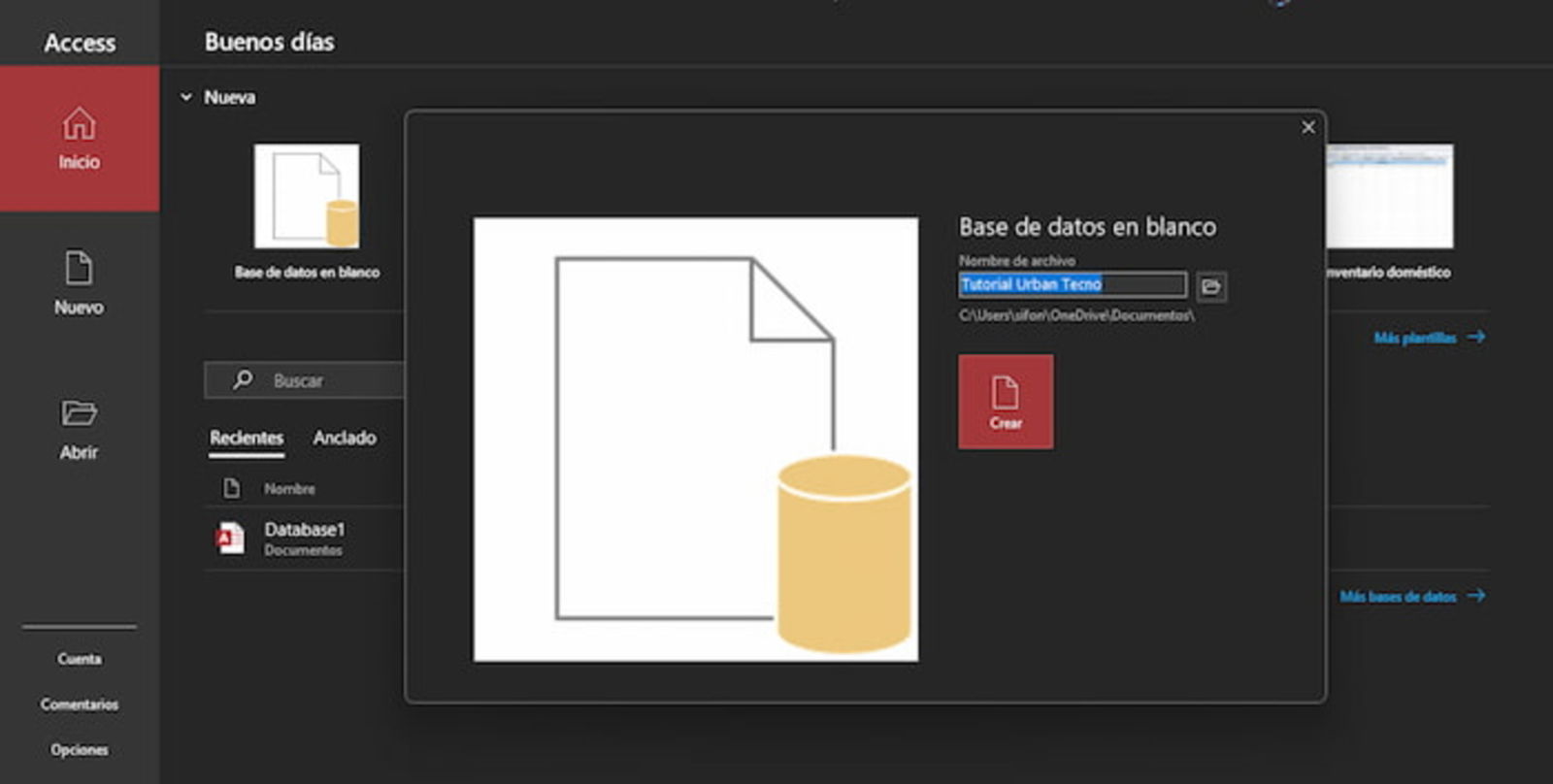 Debes crear un archivo de base de datos y seleccionar la ruta de almacenamiento donde quieres que se guarde