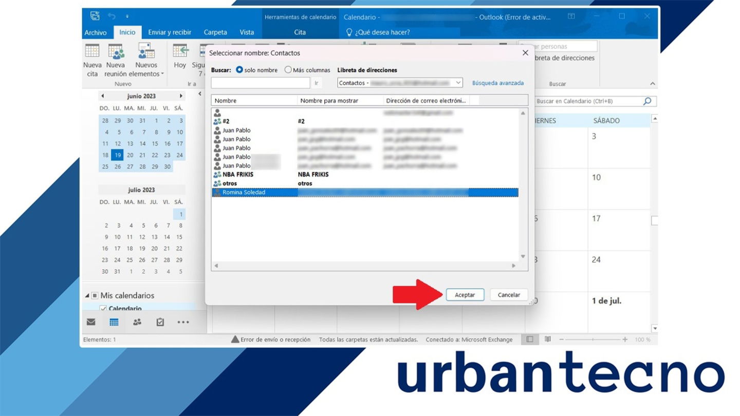 Seleccionar contacto en Outlook