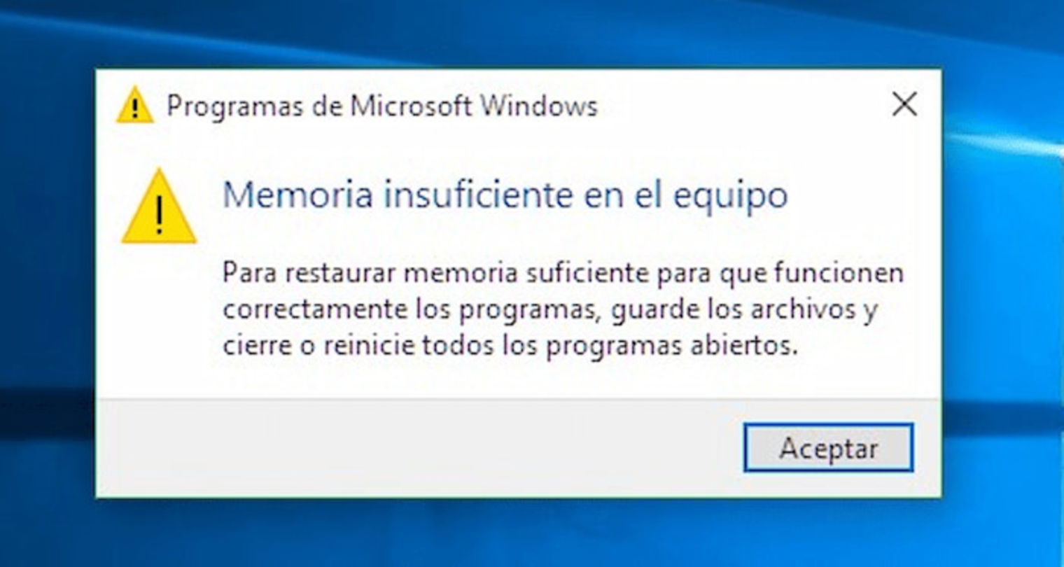 El error de memoria insuficiente puede ser solucionado utilizando la memoria virtual de Windows