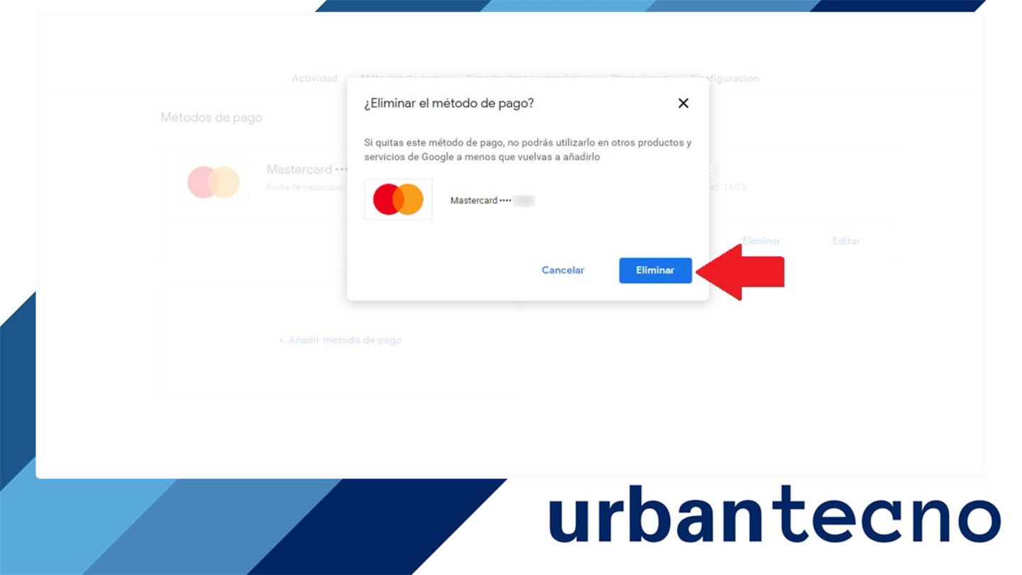 Eliminar una tarjeta de credito o debito de Google en PC