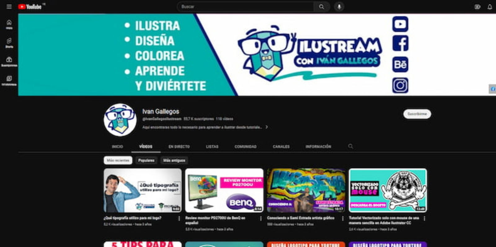 Ivan Gallegos tiene un canal de YouTube en el que comparte vídeos tutoriales para aprender a usar Illustrator