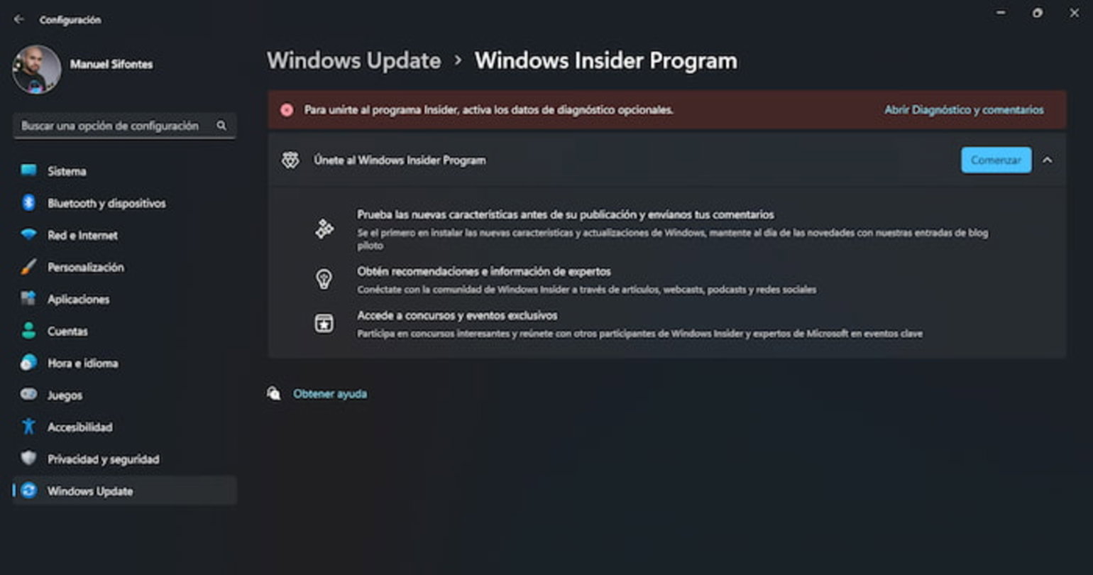 Para poder habilitar esta función, debes unirte al programa de Insiders de Windows