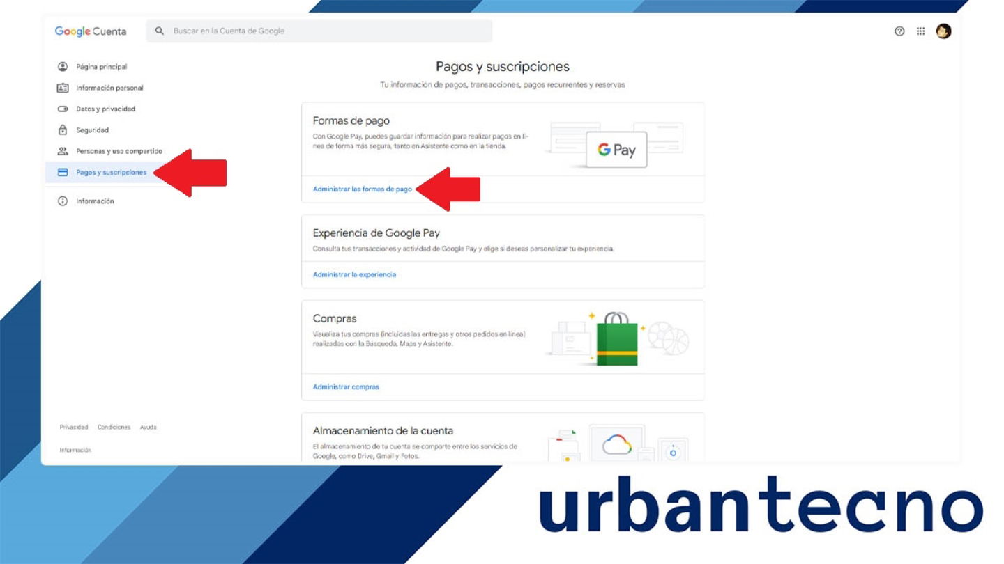Ver formas de pago en Google
