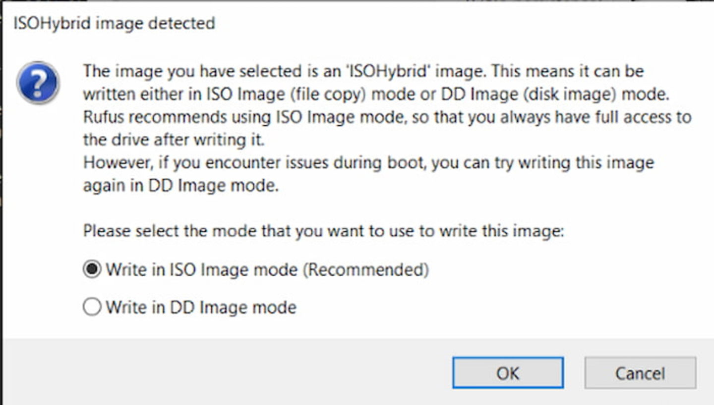 Asegúrate de marcar la casilla que especifica que se escribirá en formato de imagen ISO