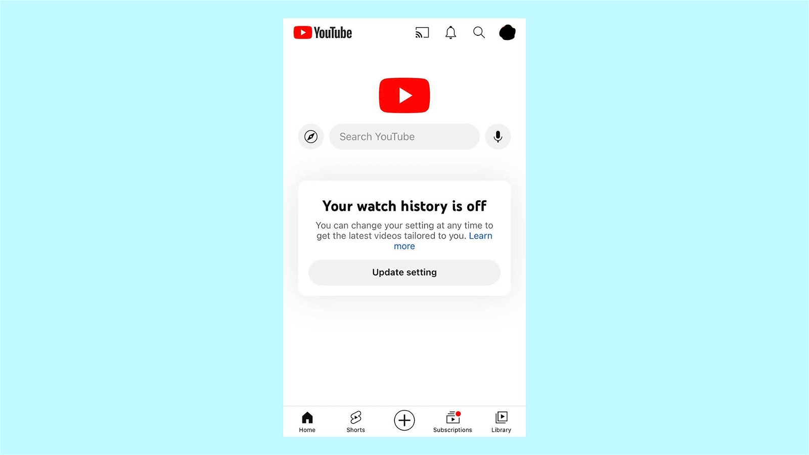 YouTube: error al desactivar el historial