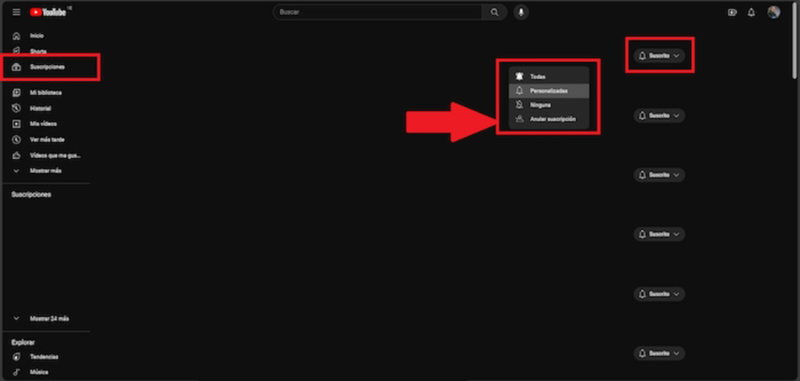 Cómo eliminar todas las suscripciones a canales de YouTube