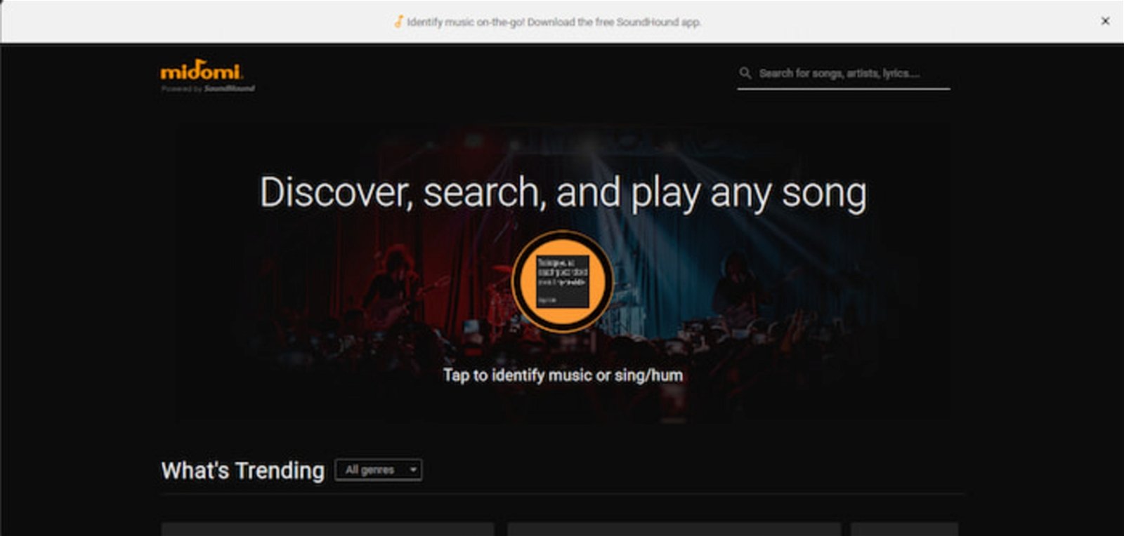 Puedes acceder a la web de Midomi para tararear canciones e identificarlas