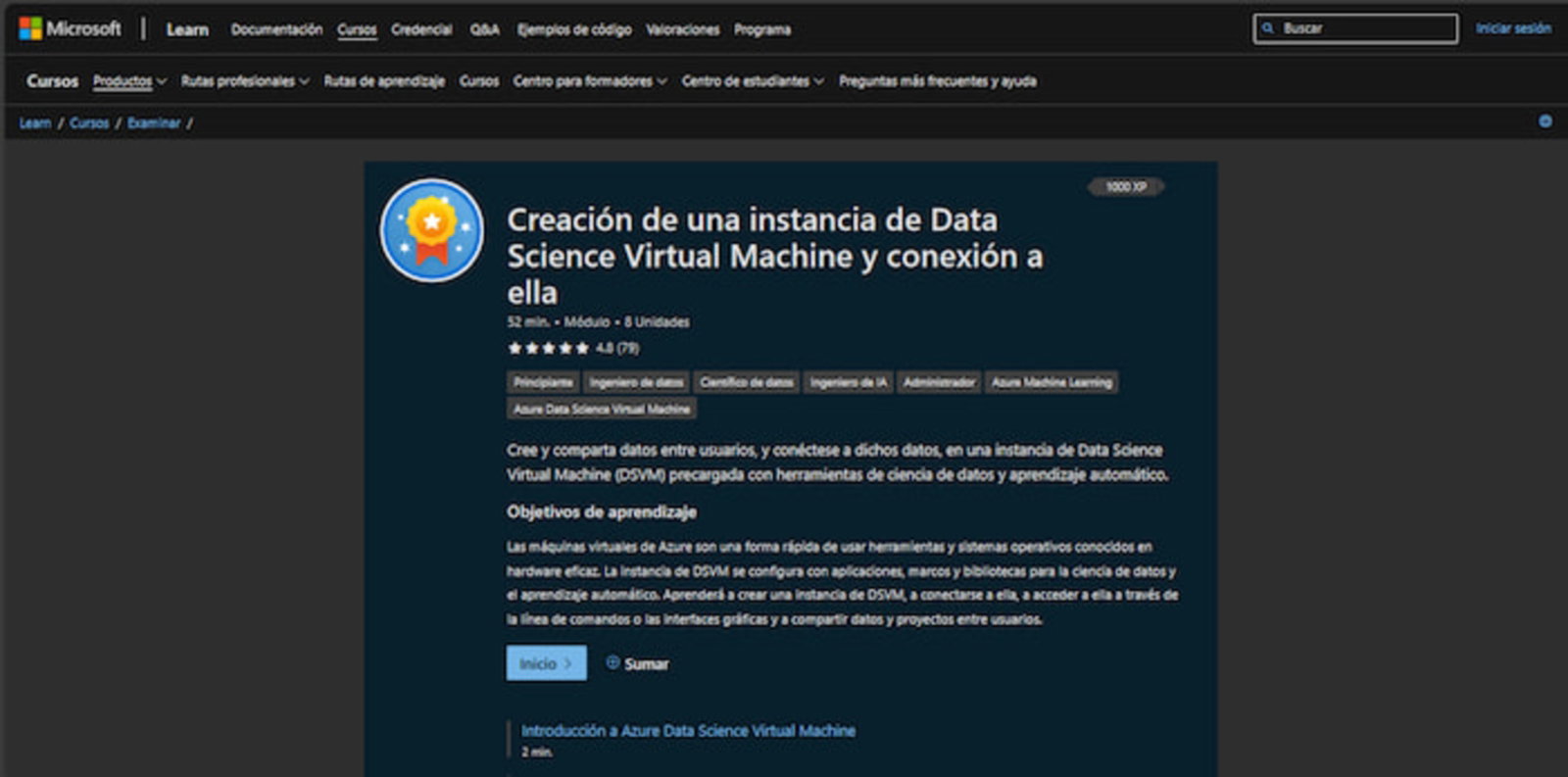 Este curso te permitirá aprender a crear una instancia DSVM y conectarte a ella para compartir datos con otros usuarios