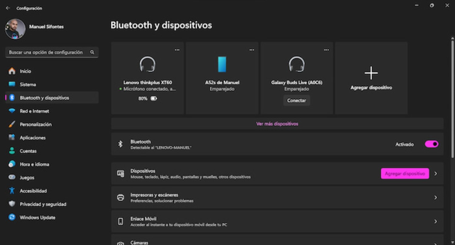 Desde la Configuración de Windows 11 también puedes activar el Bluetooth rápidamente