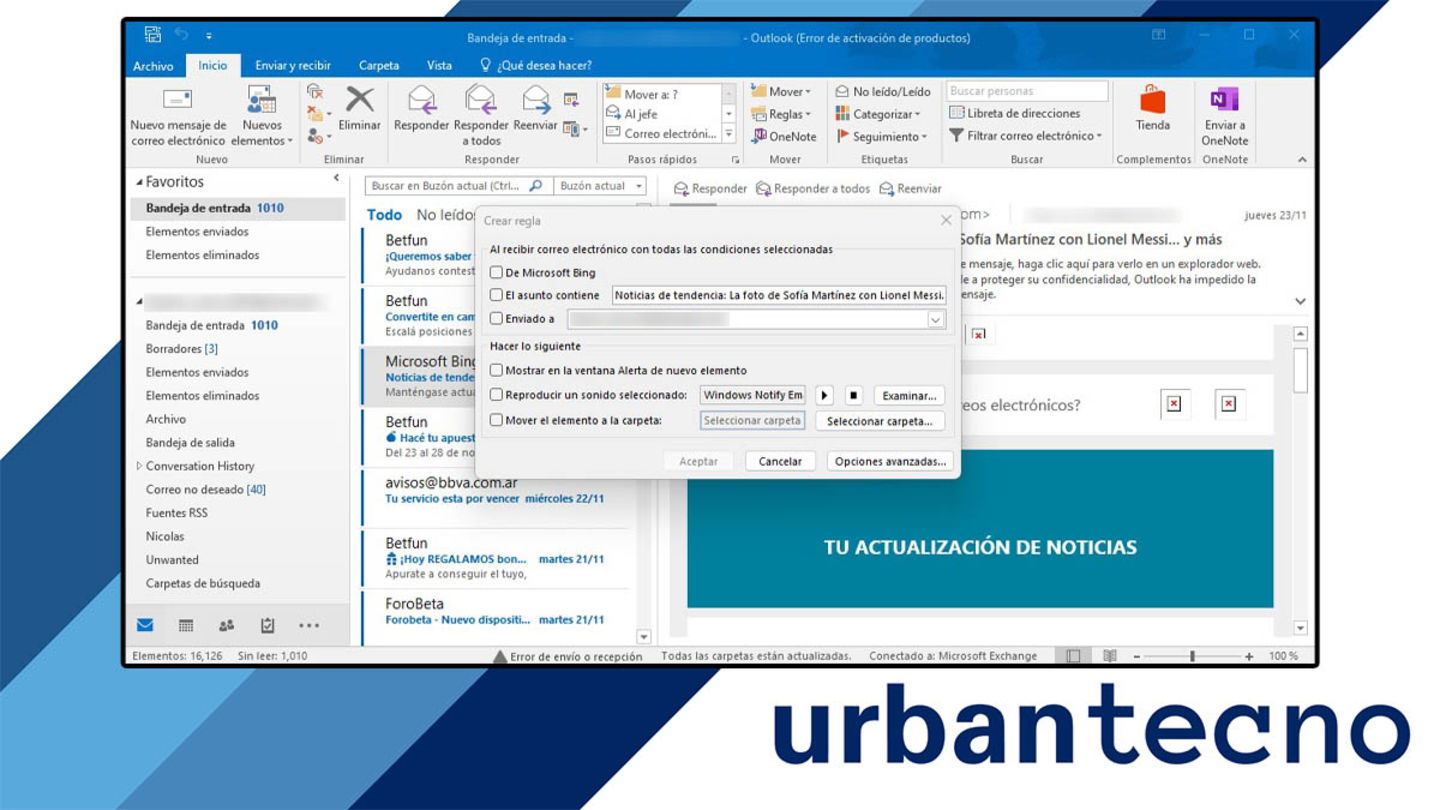 Personalizar reglas en Outlook