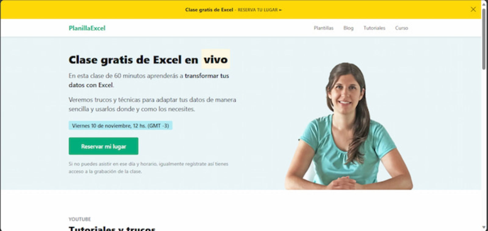 Cursos, tutoriales, clases en vivo y mucho más contenido de Excel te espera en la web de PlanillaExcel