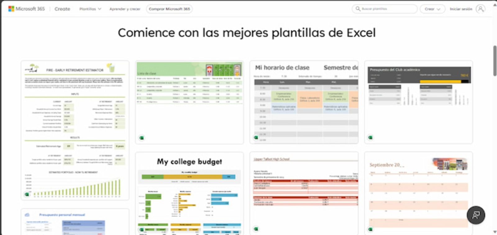 La web de Microsoft también funciona muy bien para hallar plantillas de Excel