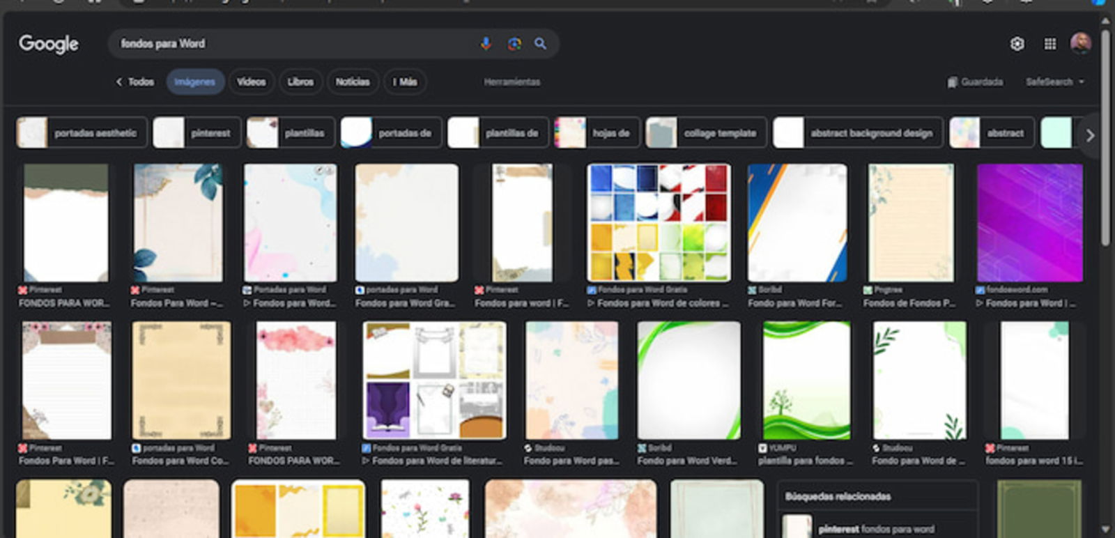 Un detalle interesante es que, a través de Google Imágenes, también puedes descargar fondos para Word