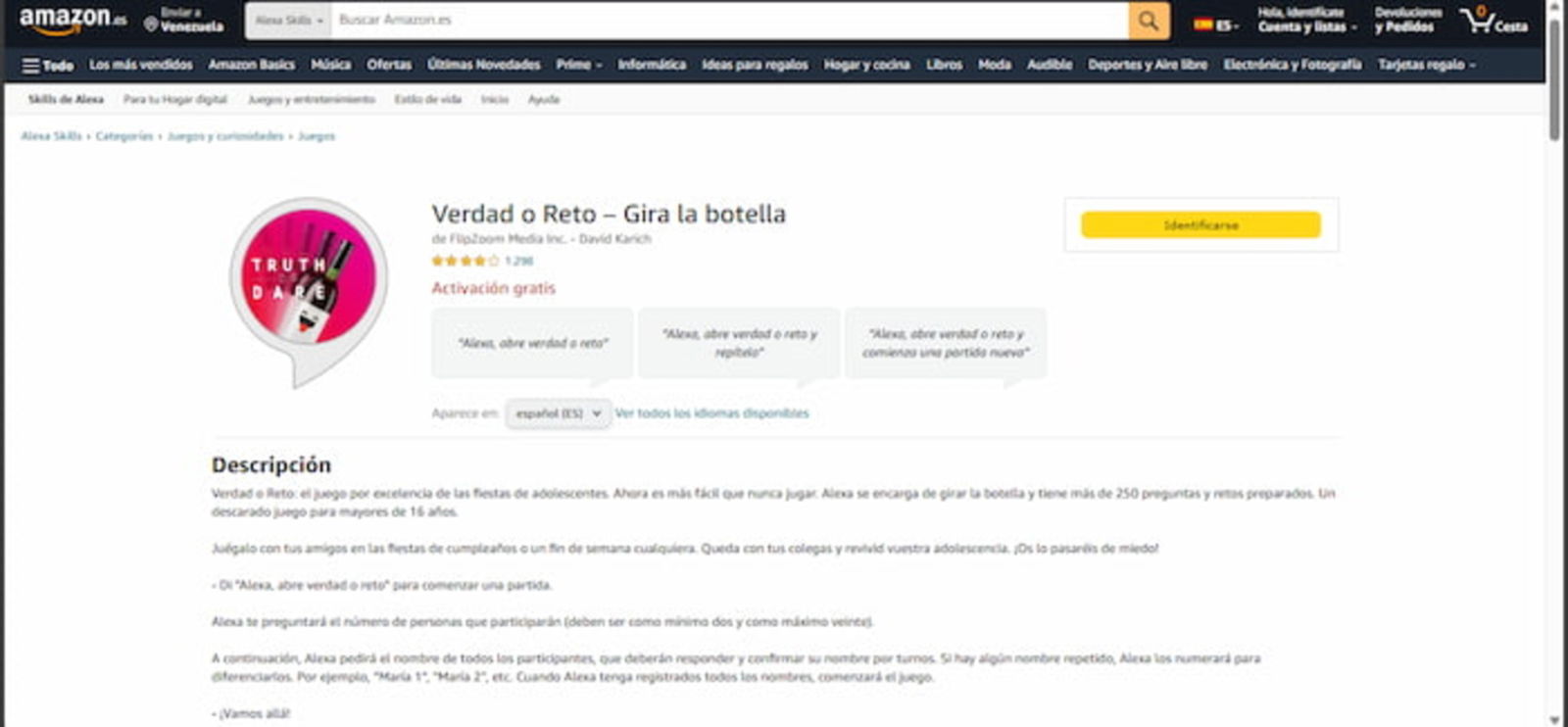 Alexa girará la botella y si te selecciona, deberás responder con la verdad o cumplir un reto