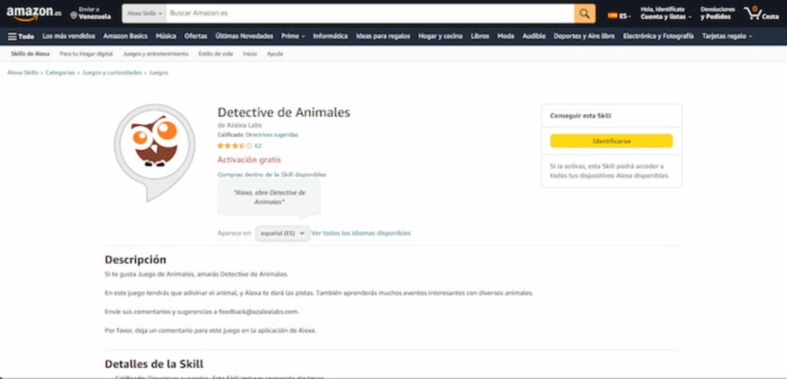 Este es un divertido juego donde tendrás que adivinar el animal en el que Alexa está pensando