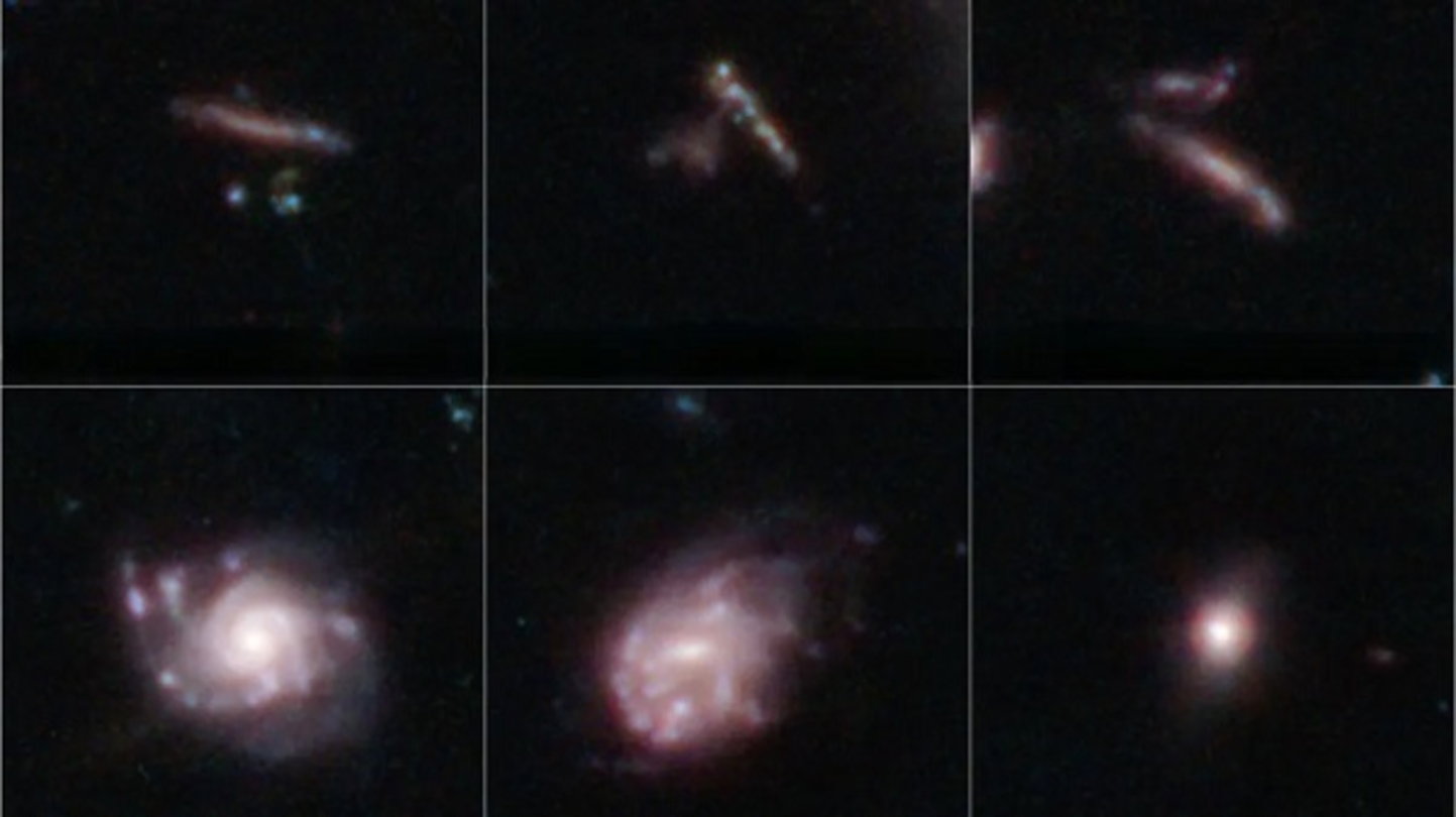 El telescopio James Webb descubre galaxias de 600 millones de años que tienen forma de churro de piscina