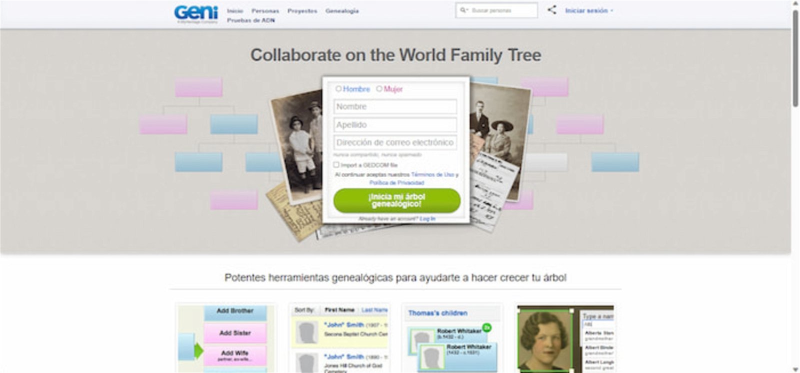 Geni es una web que permite crear árboles genealógicos colaborativos con otras personas y en tiempo real