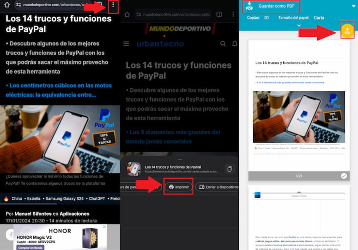 Cómo guardar una página web como PDF sin instalar nada en Google Chrome