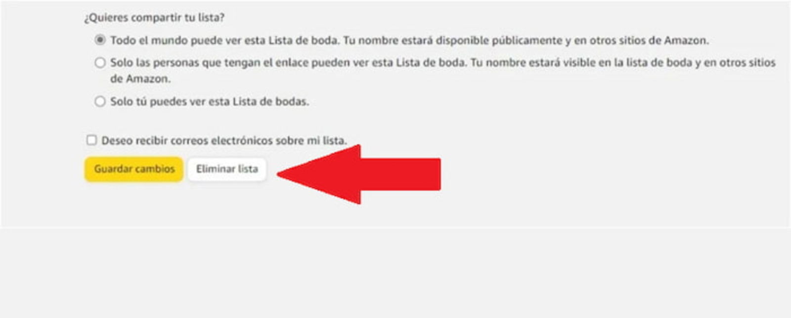 Así de fácil es eliminar la lista de bodas de Amazon, después de que ha finalizado la ceremonia