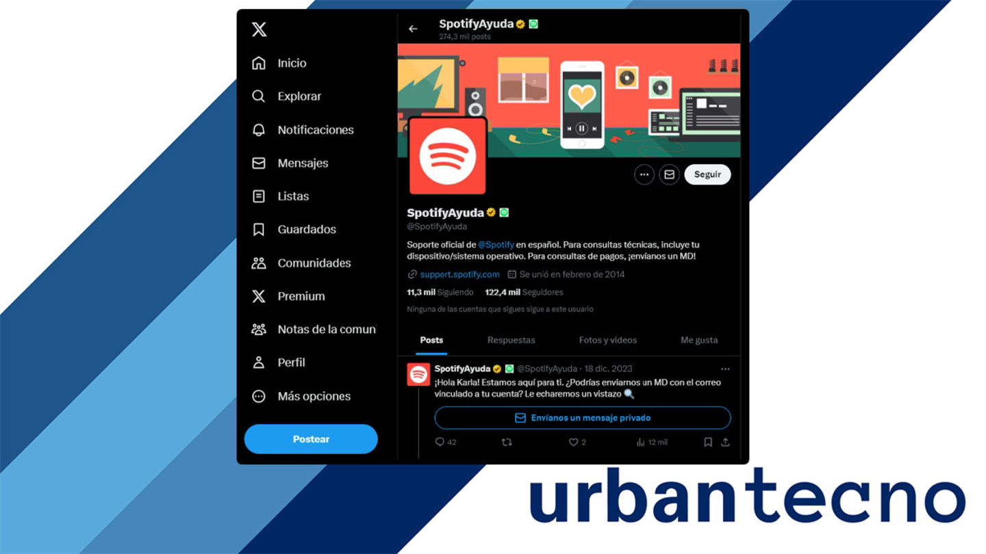 Contactar con soporte de Spotify en X Twitter