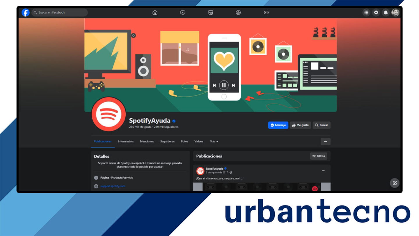 Contactar con Spotify a traves de Facebook