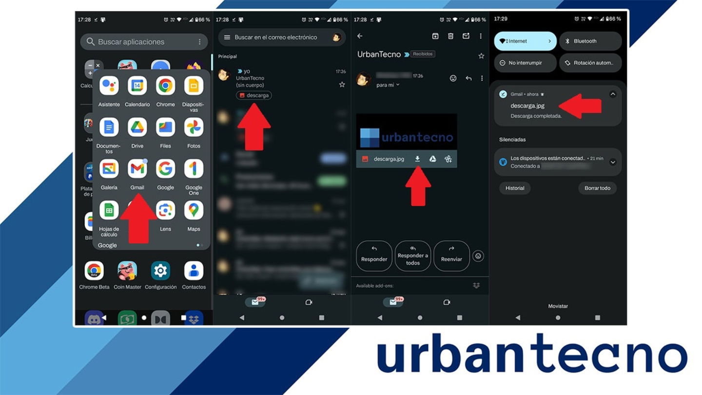 Descargar una imagen adjunta en Gmail en el teléfono