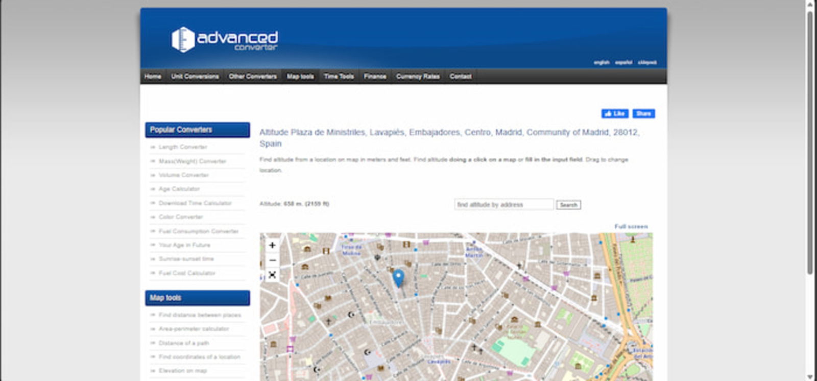 La web de Advanced Converter te permite conocer la altitud de un lugar, usando las coordenadas de Google Maps