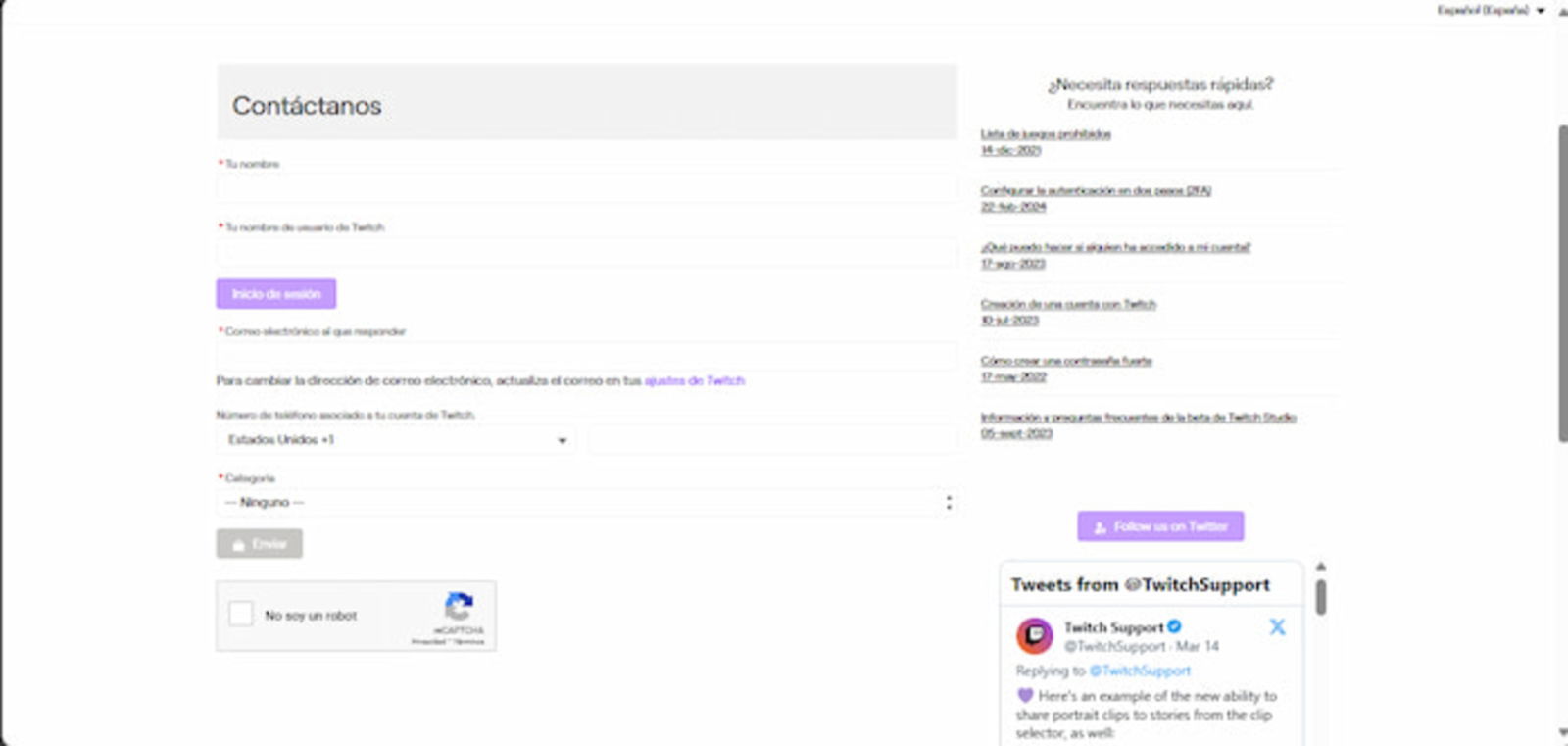 Twitch permite crear un ticket de soporte para comunicar distintos problemas que pudieras experimentar