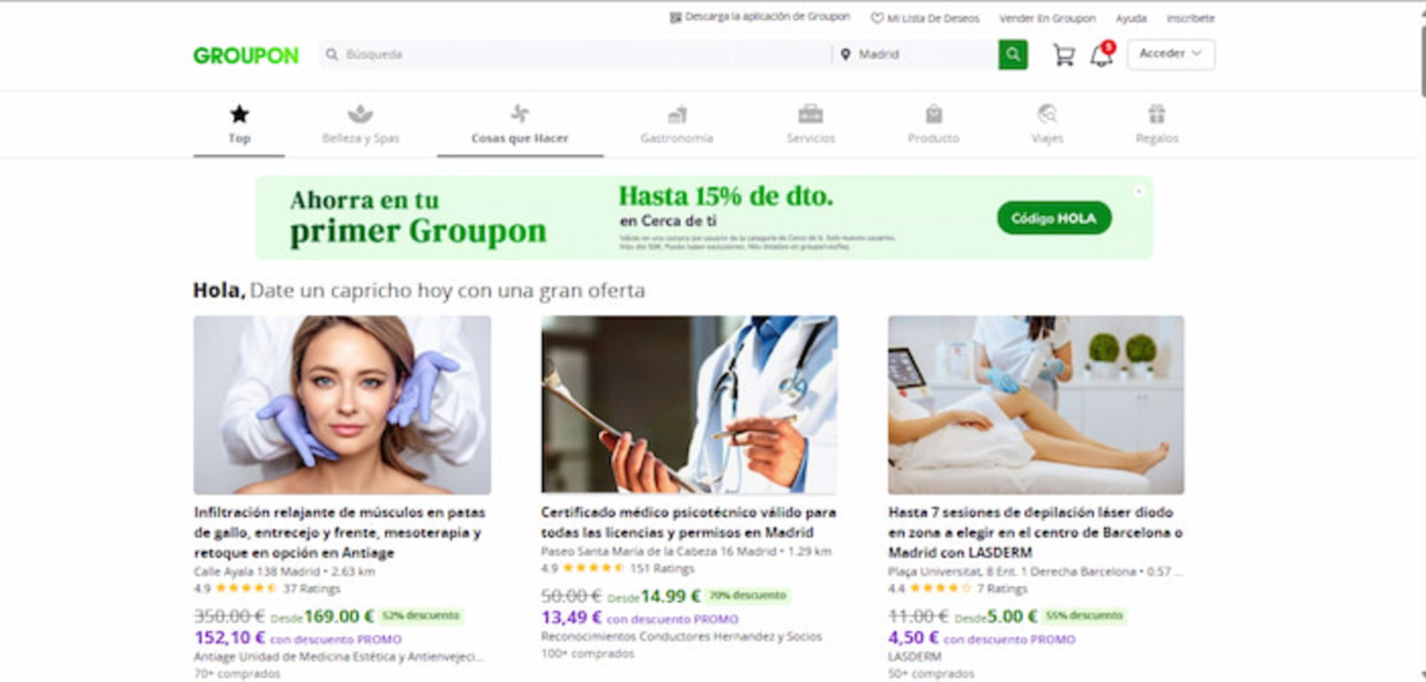 Groupon es otra de las mejores alternativas en lo que respecta a webs para encontrar cupones de descuento