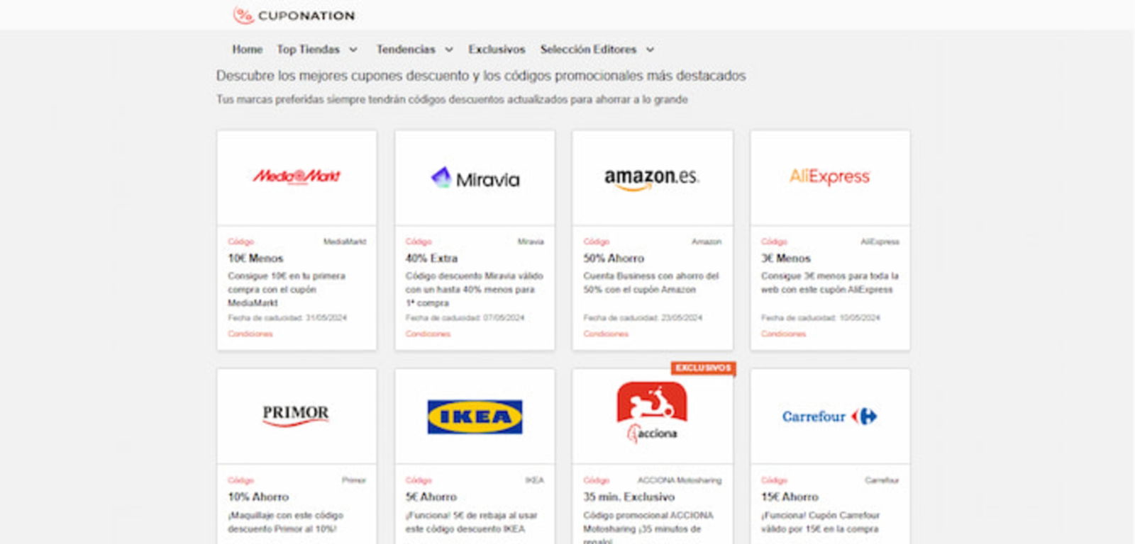 Puede que Cuponation sea una plataforma un poco más limitada que el resto, pero cuenta con cupones exclusivos y eso hace que merezca la pena