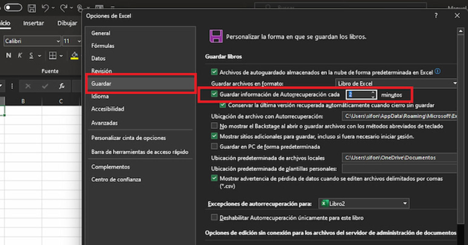 Es importante que actives el guardado automático de Excel para evitar pérdidas inesperadas