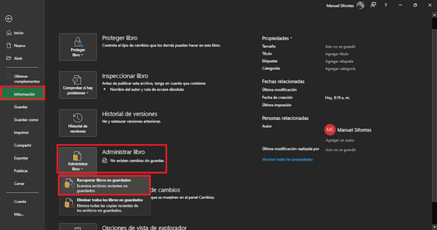 Excel cuenta con una herramienta especializada que se encarga de recuperar los libros no guardados y que es tremendamente útil
