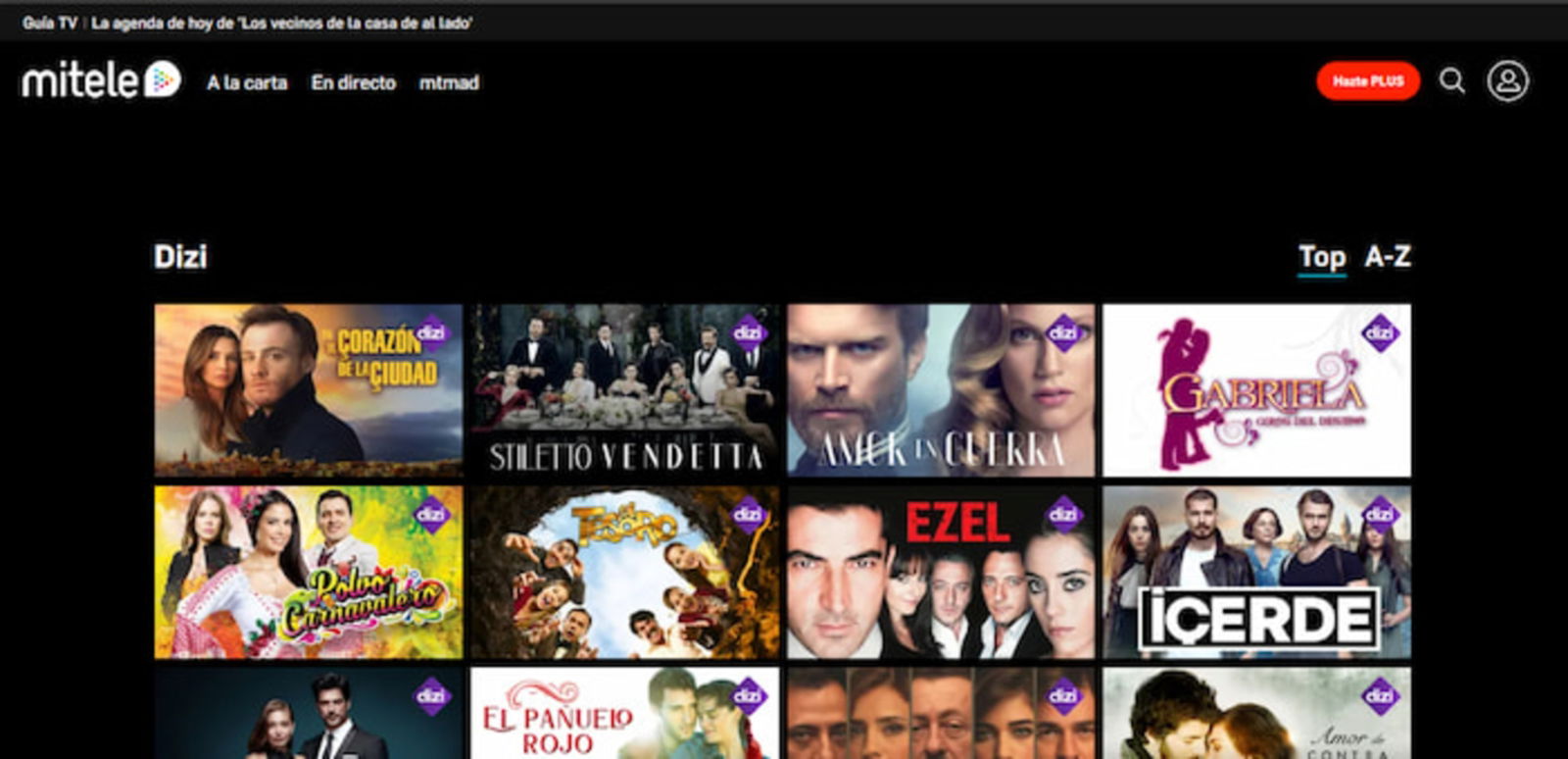 MiTele ofrece un servicio de suscripción llamado Dizi, el cual brinda acceso a un montón de telenovelas turcas y más contenido